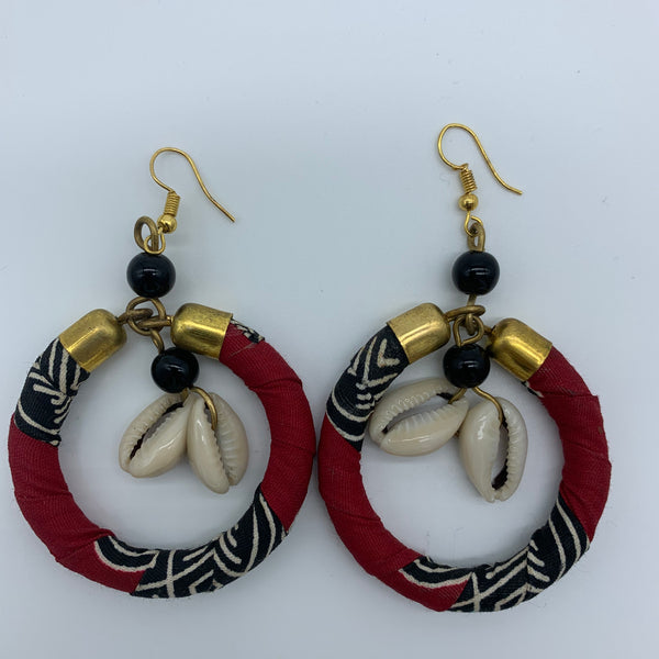 African Print W/Shell Earrings- Red Variation - Lillon Boutique