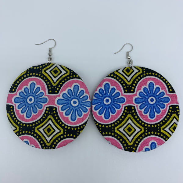 African Print Earrings-Round L Pink Variation - Lillon Boutique