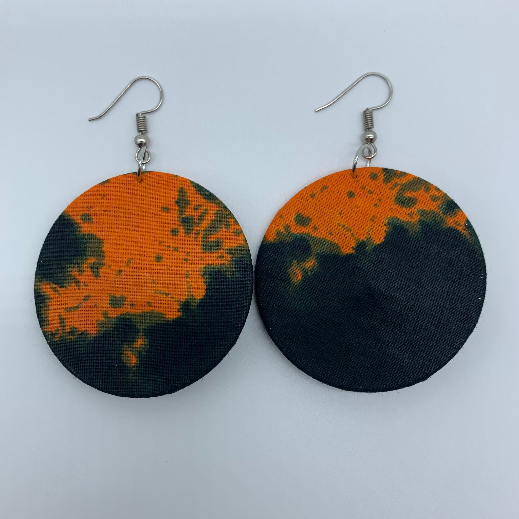 African Print Earrings-Round S Orange Variation 2 - Lillon Boutique