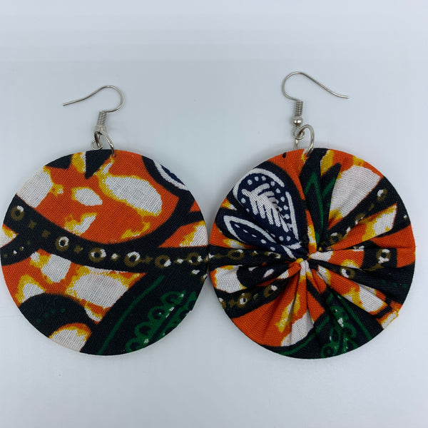 African Print Earrings-Round M Orange Variation 3 - Lillon Boutique