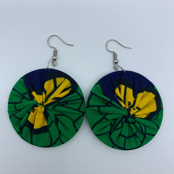 African Print Earrings-Round S Green Variation 2 - Lillon Boutique