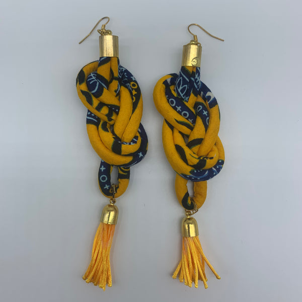 African Print Earrings-Knotted L Yellow Variation 2 - Lillon Boutique