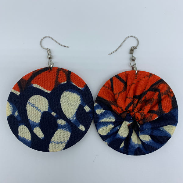 African Print Earrings-Round S Blue Variation 6 - Lillon Boutique