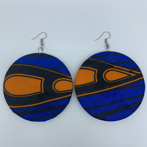 African Print Earrings-Round L Blue Variation 8 - Lillon Boutique