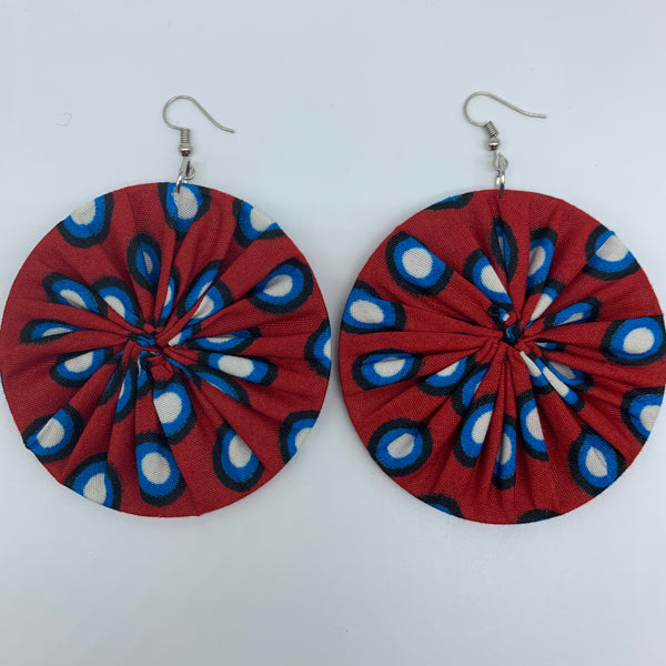 African Print Earrings-Round L Red Variation - Lillon Boutique