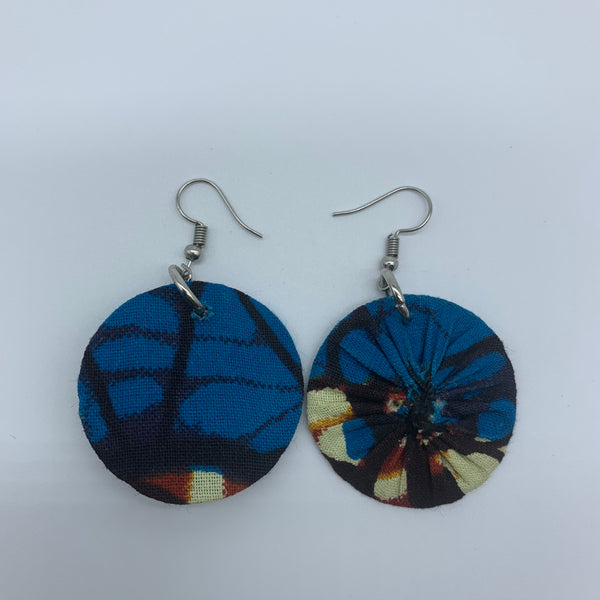 African Print Earrings-Round XS Blue Variation 12 - Lillon Boutique