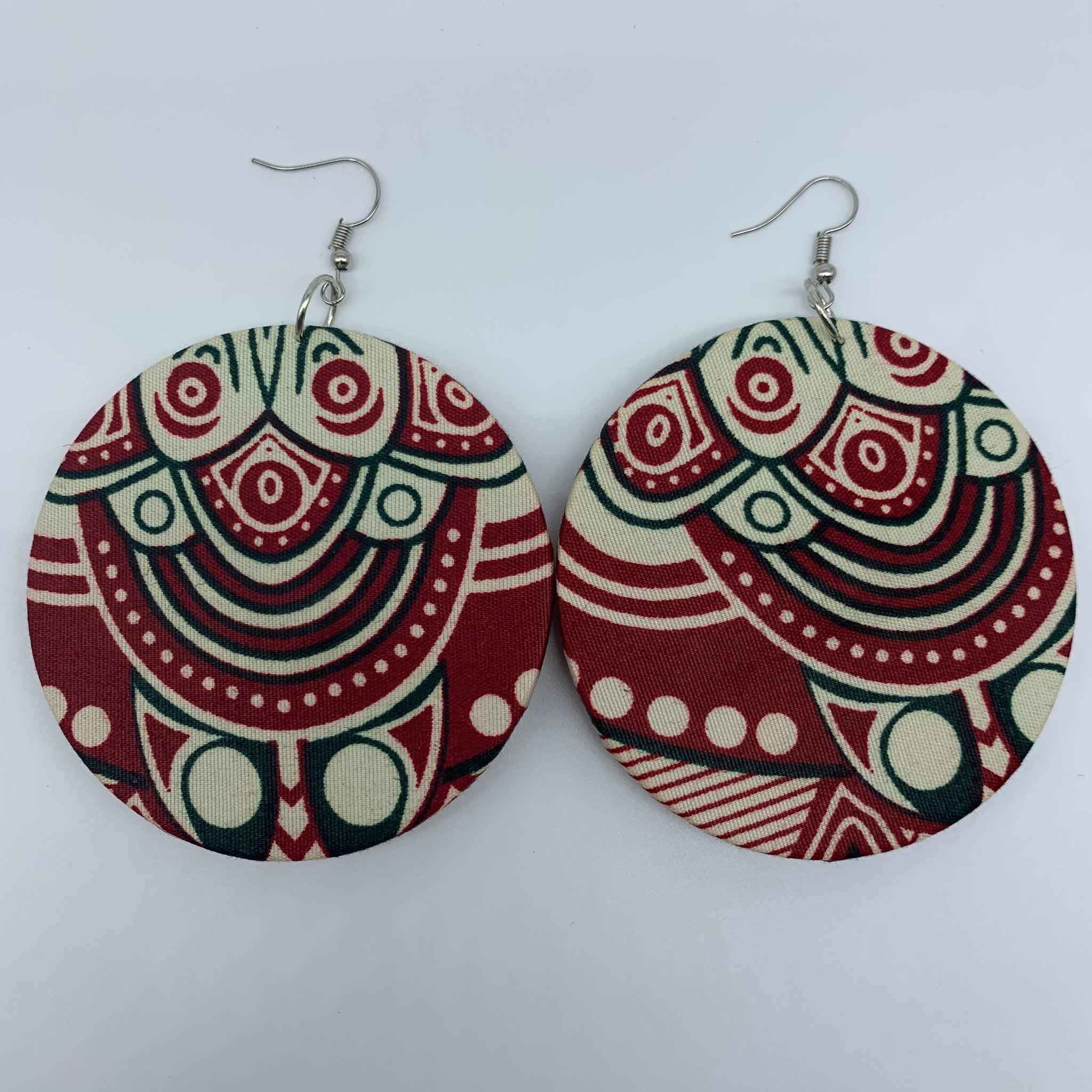 African Print Earrings-Round L Red Variation 2 - Lillon Boutique