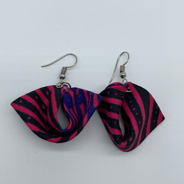 African Print Earrings-Folded Pink Variation 4 - Lillon Boutique