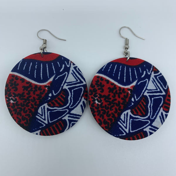African Print Earrings-Round S Red Variation 17 - Lillon Boutique