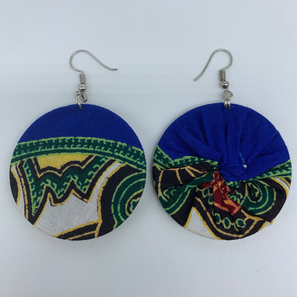 African Print Earrings-Round S Blue Variation 7 - Lillon Boutique