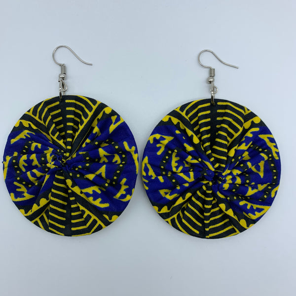 African Print Earrings-Round M Blue Variation 7 - Lillon Boutique