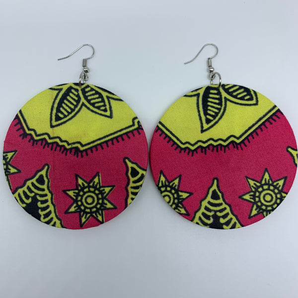 African Print Earrings-Round L Pink Variation 2 - Lillon Boutique