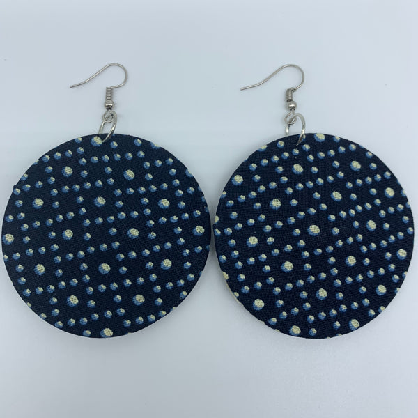African Print Earrings-Round M Blue Variation 17 - Lillon Boutique