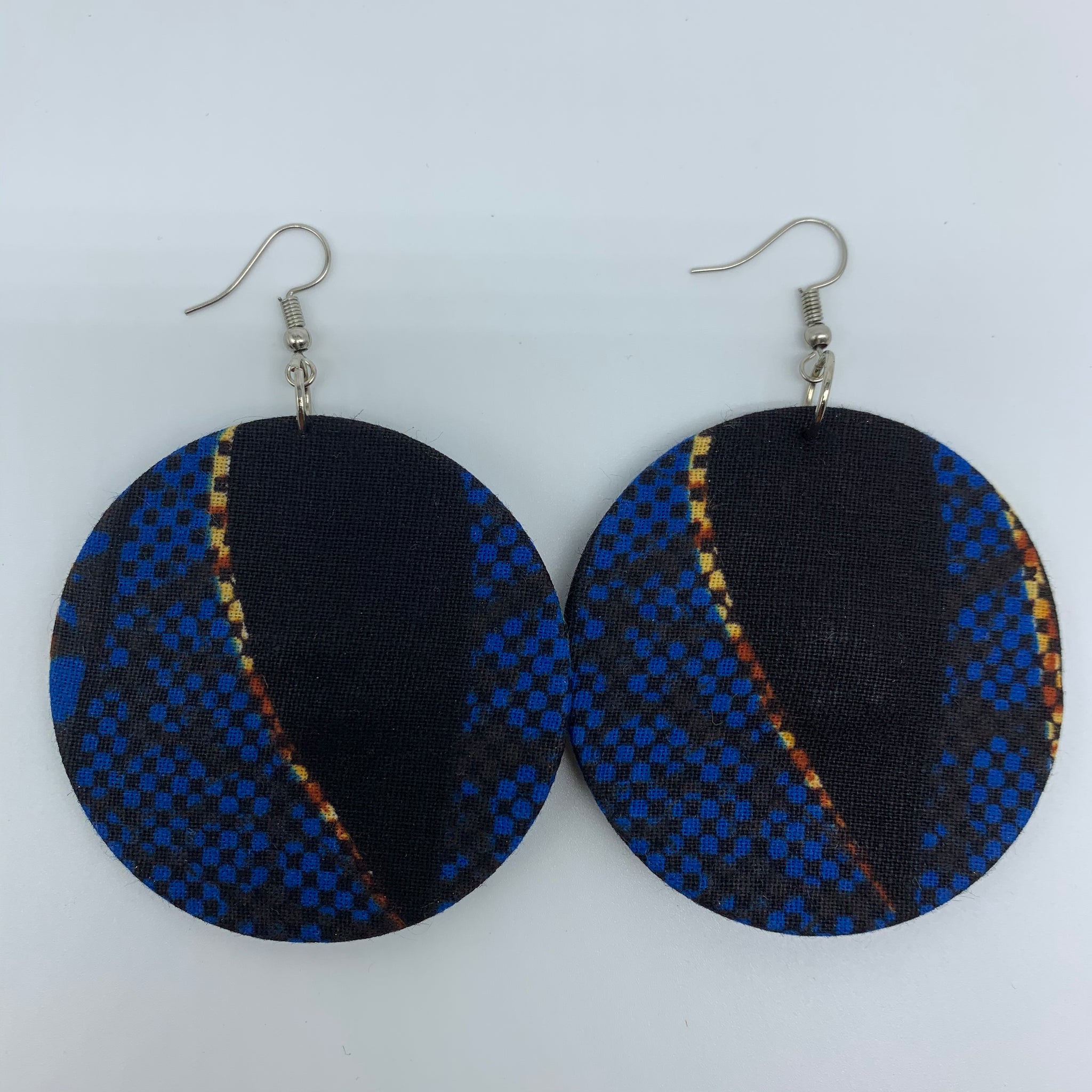 African Print Earrings-Round M Blue Variation 16 - Lillon Boutique