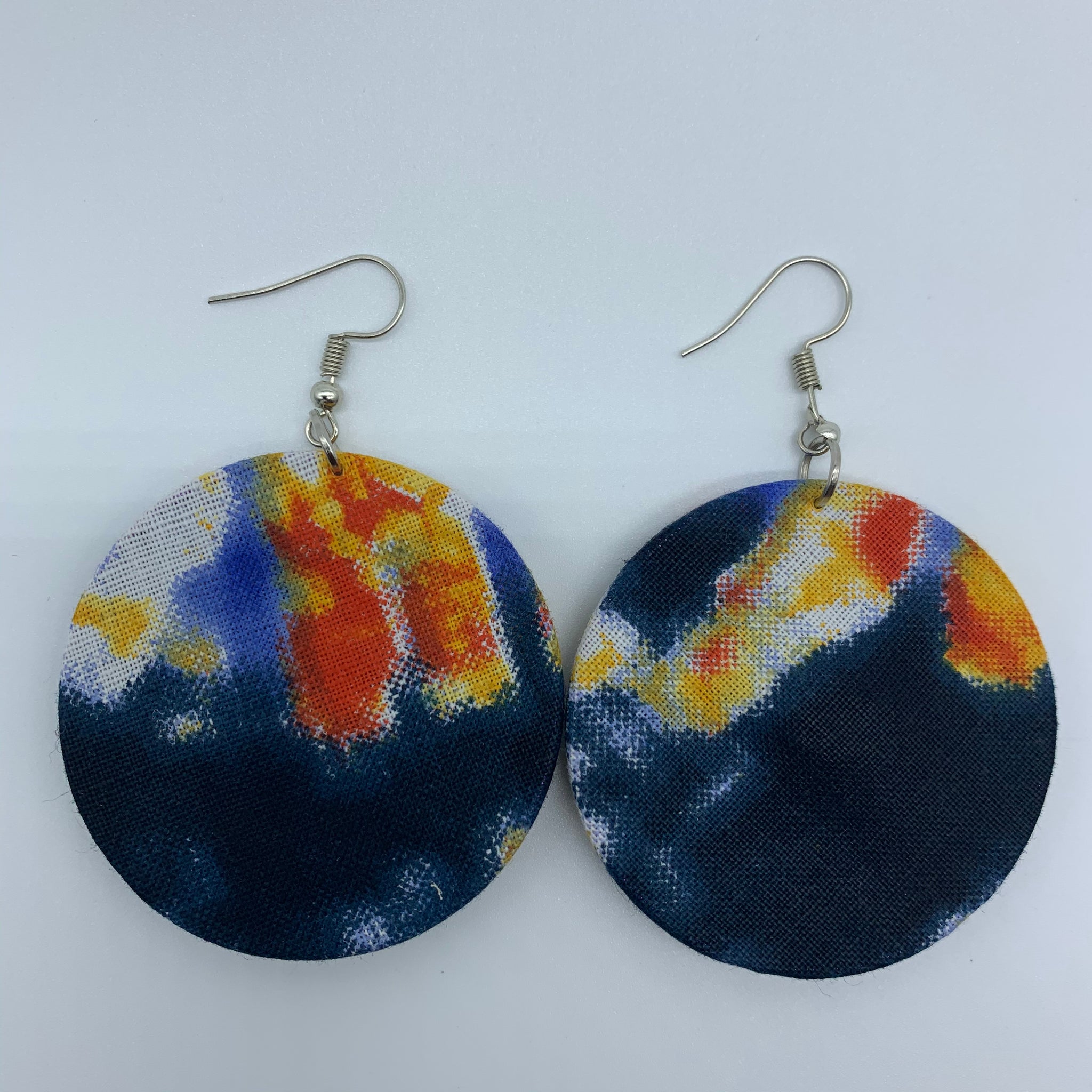 African Print Earrings-Round S Blue Variation 15 - Lillon Boutique