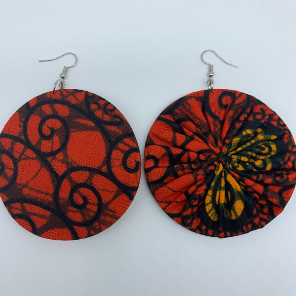 African Print Earrings-Round L Orange Variation 3 - Lillon Boutique