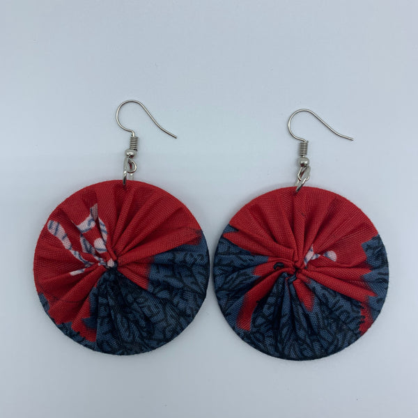 African Print Earrings-Round S Red Variation 2 - Lillon Boutique