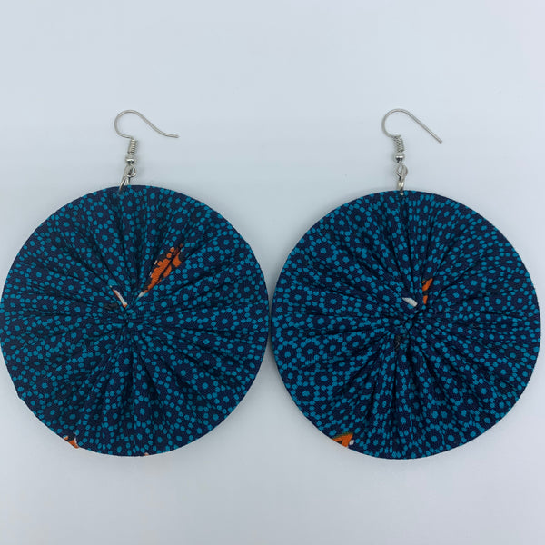 African Print Earrings-Round L Blue Variation 4 - Lillon Boutique