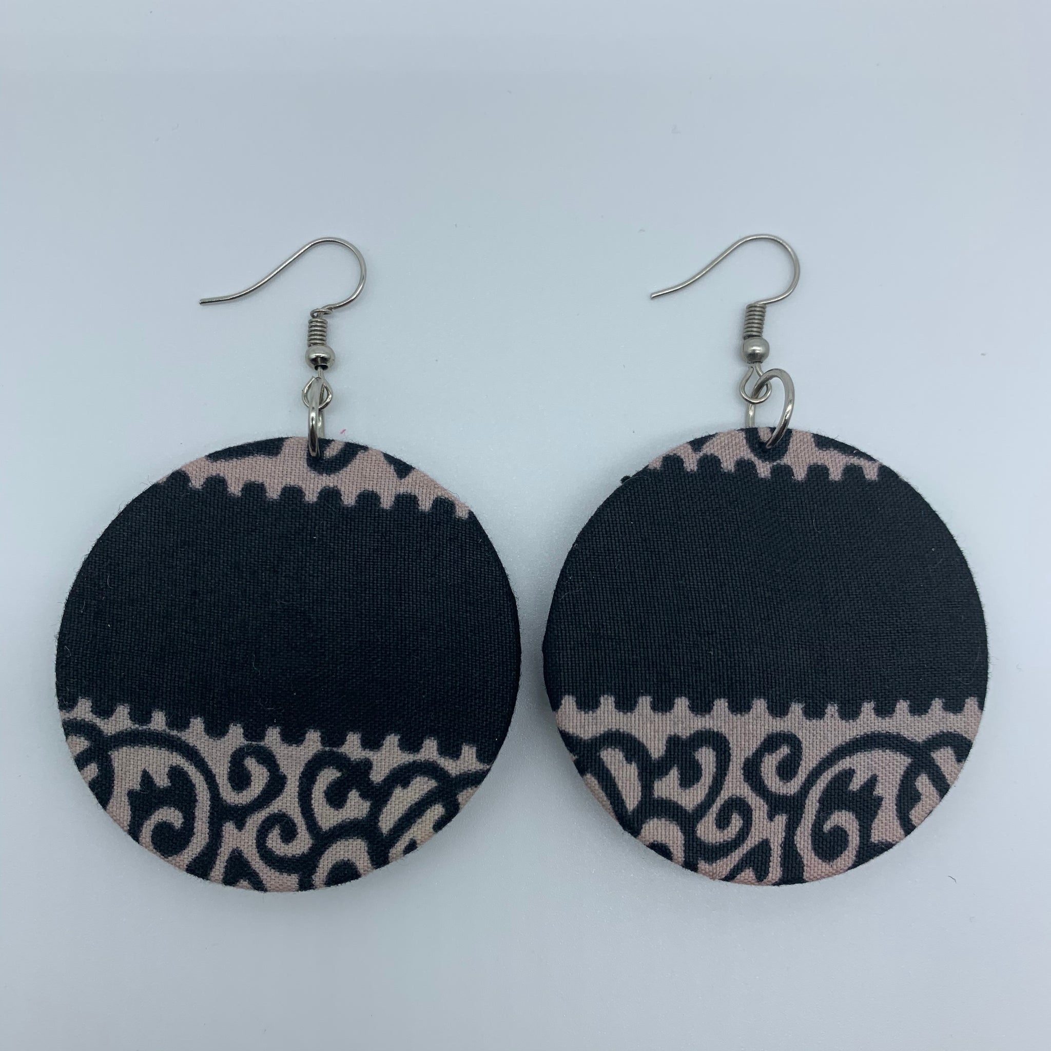 African Print Earrings-Round S Black Variation - Lillon Boutique