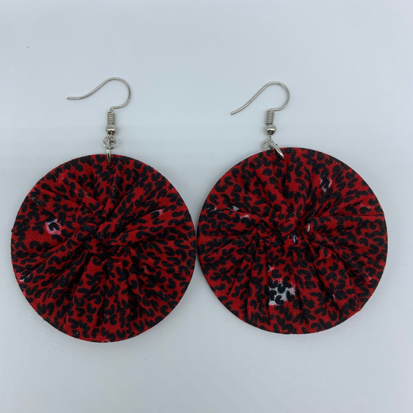 African Print Earrings-Round S Red Variation 6 - Lillon Boutique