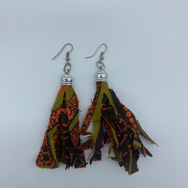 African Print Earrings-Tassel Orange Variation - Lillon Boutique