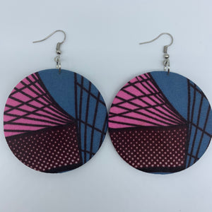 African Print Earrings-Round M Blue Variation 22 - Lillon Boutique