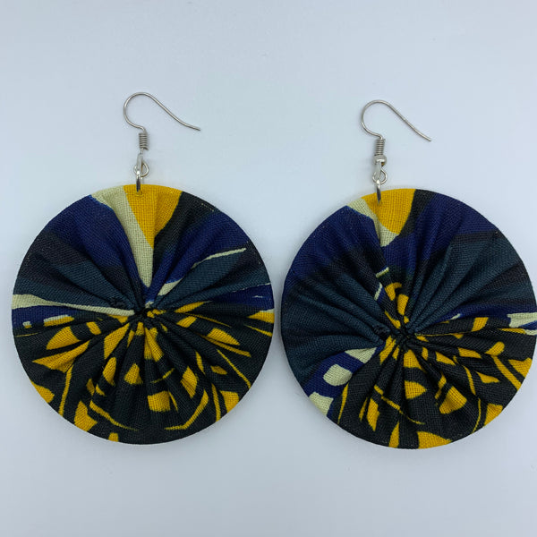 African Print Earrings-Round M Blue Variation 9 - Lillon Boutique