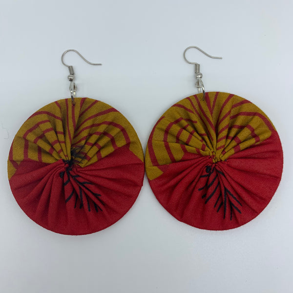 African Print Earrings-Round M Red Variation 8 - Lillon Boutique