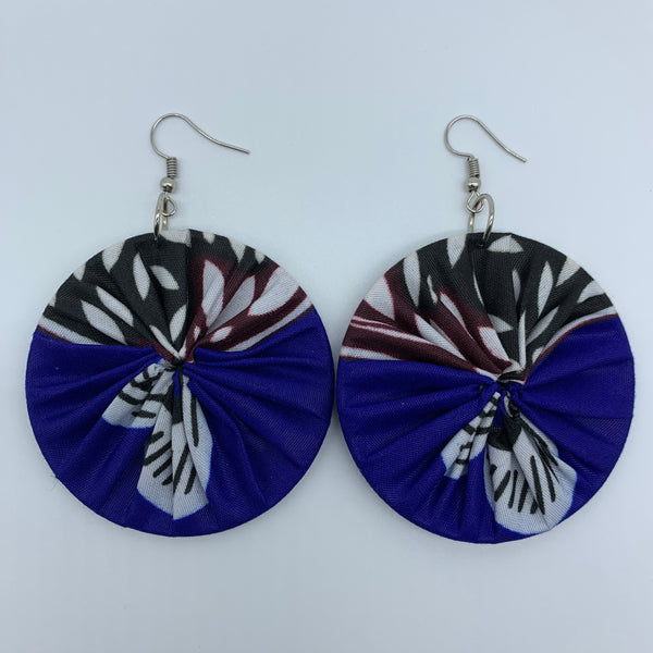 African Print Earrings-Round M Blue Variation 3 - Lillon Boutique