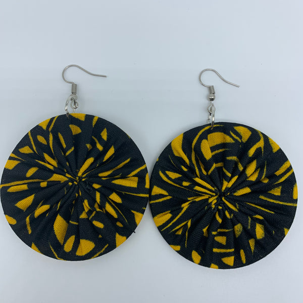 African Print Earrings-Round M Yellow Variation 4 - Lillon Boutique