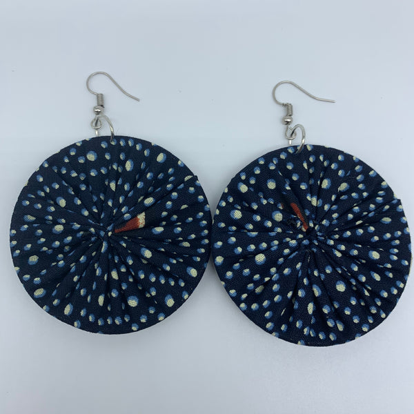 African Print Earrings-Round M Blue Variation 17 - Lillon Boutique