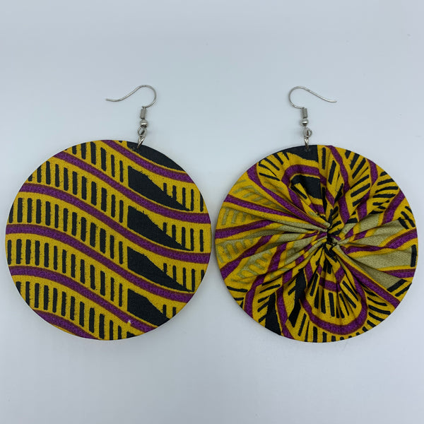 African Print Earrings-Round L Yellow Variation - Lillon Boutique