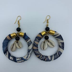 African Print W/Shell Earrings- Blue Variation - Lillon Boutique