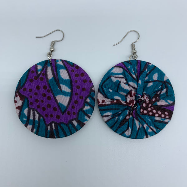 African Print Earrings-Round S Blue Variation 17 - Lillon Boutique