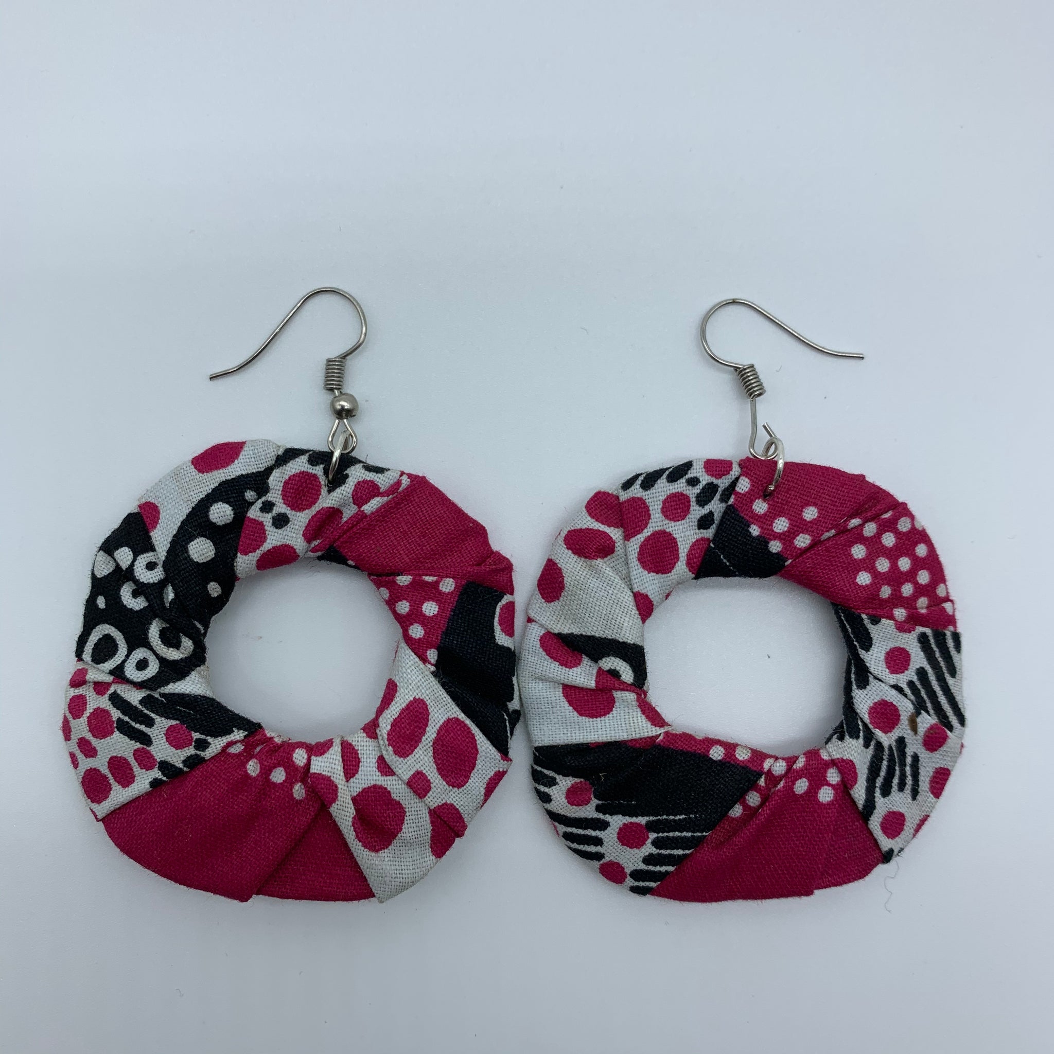 African Print Earrings-Faux Scrunchy Pink Variation - Lillon Boutique