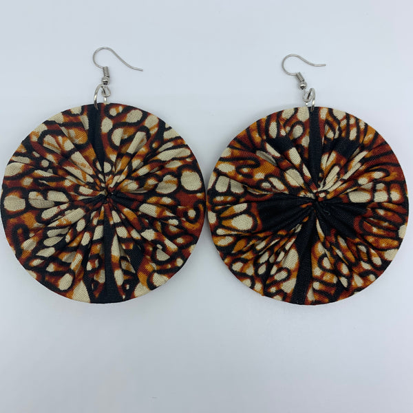 African Print Earrings-Round L Brown Variation 3 - Lillon Boutique