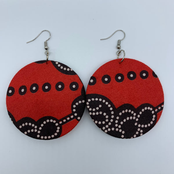 African Print Earrings-Round M Red Variation 3 - Lillon Boutique
