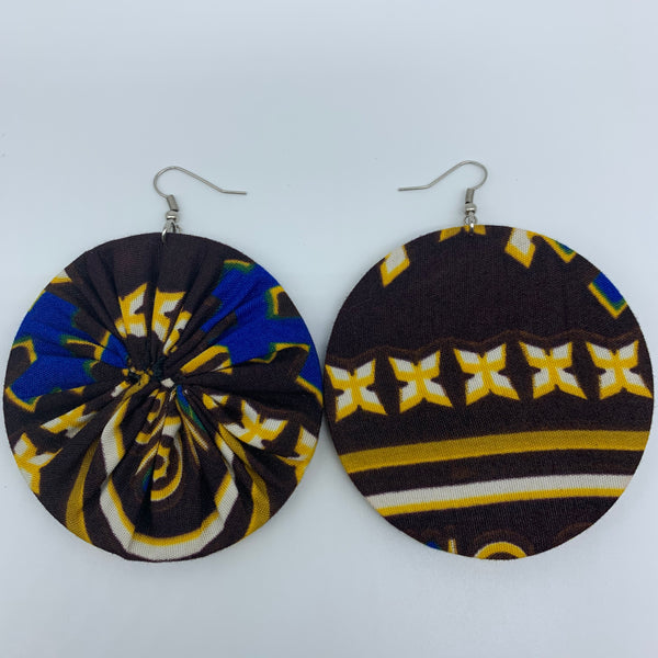 African Print Earrings-Round L Brown Variation 5 - Lillon Boutique