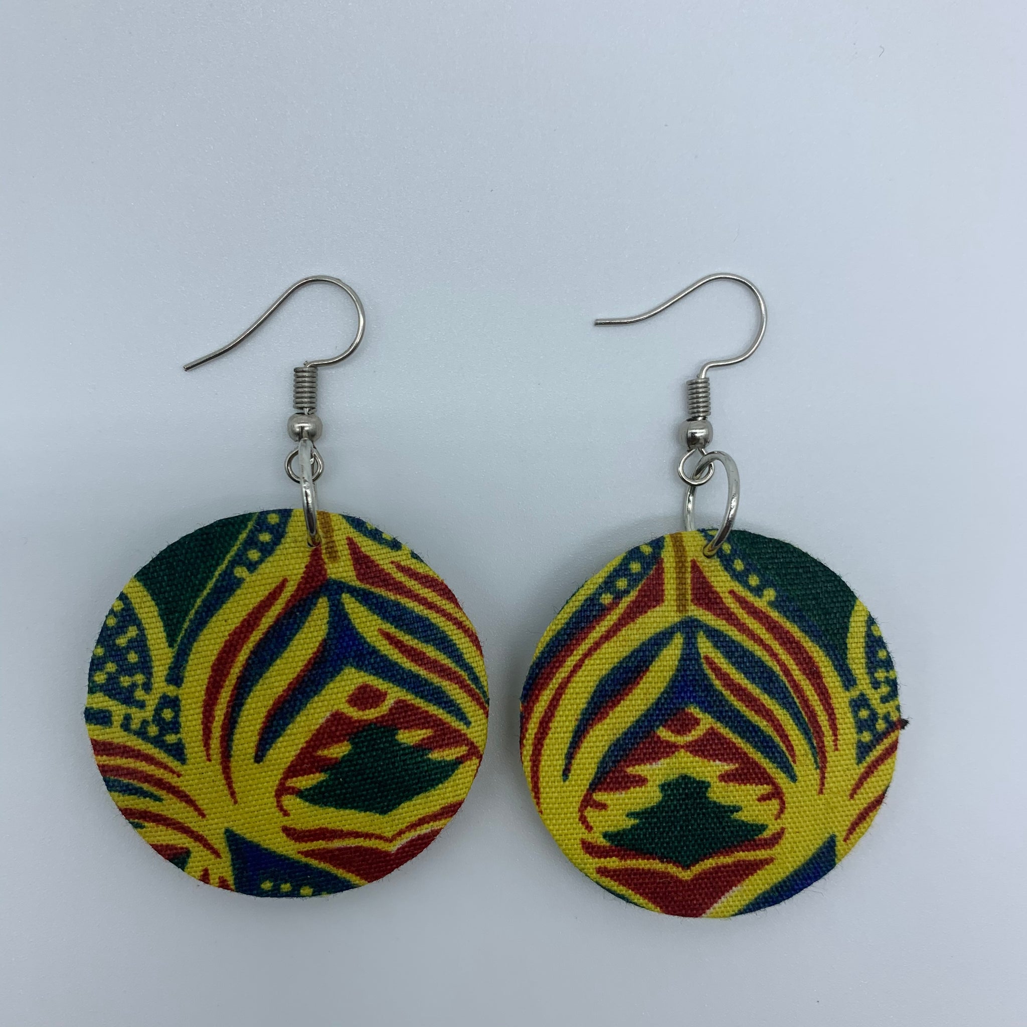 African Print Earrings-Round XS Yellow Variation 3 - Lillon Boutique