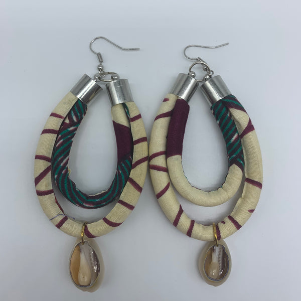 African Print W/Shell Earrings- IC Beige Variation - Lillon Boutique