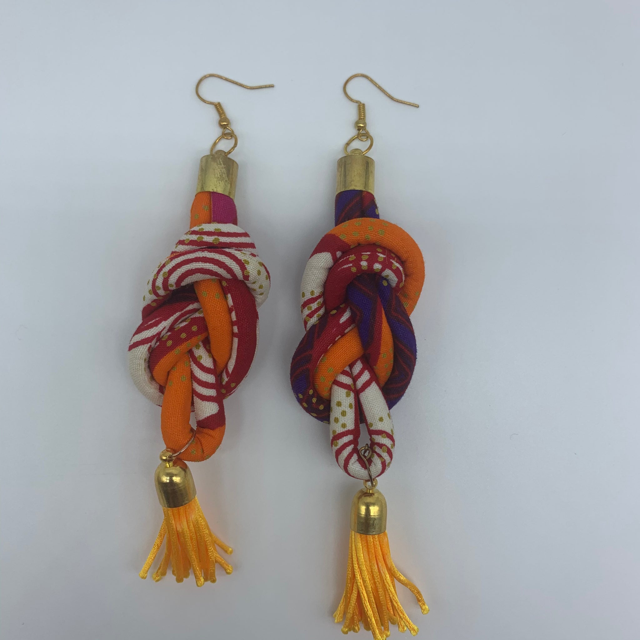 African Print Earrings-Knotted L Orange Variation - Lillon Boutique