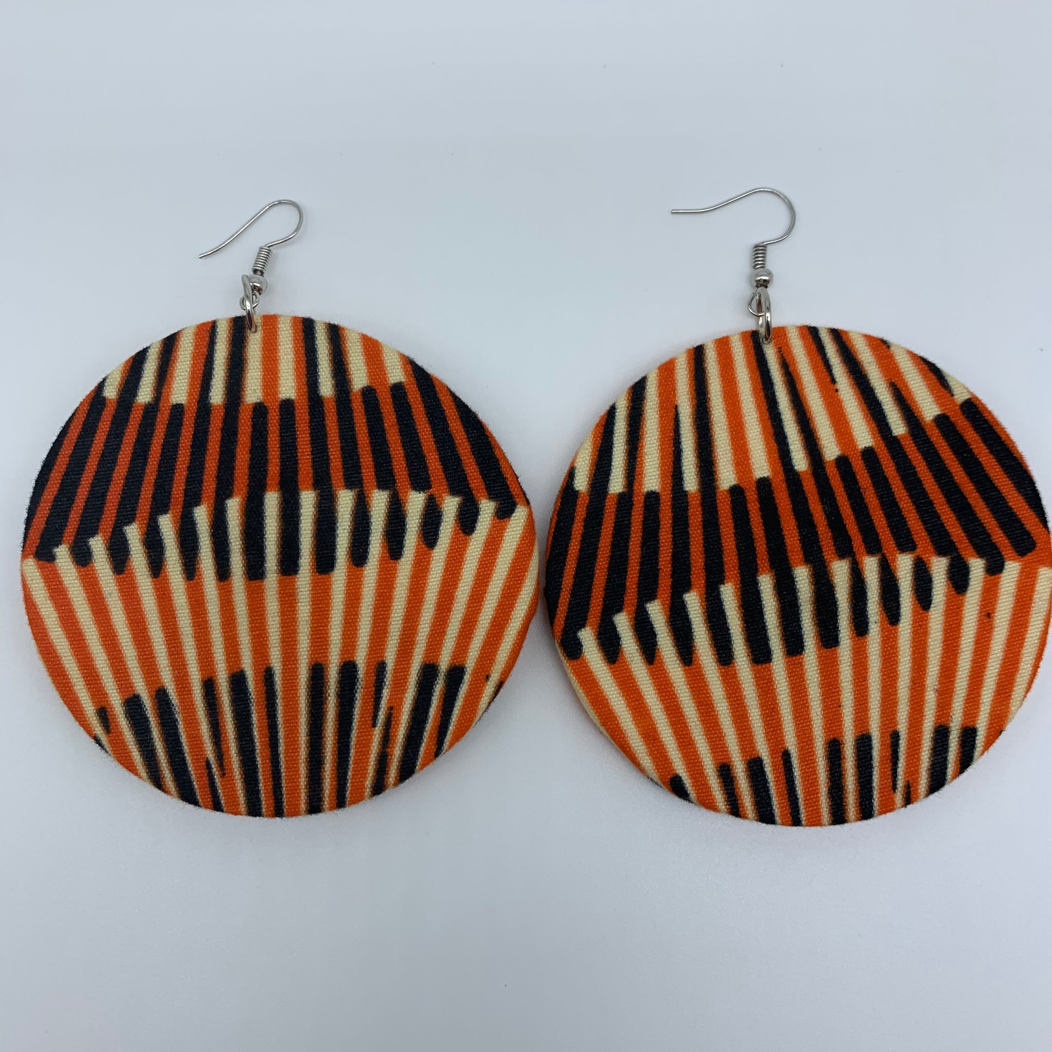 African Print Earrings-Round L Orange Variation 2 - Lillon Boutique