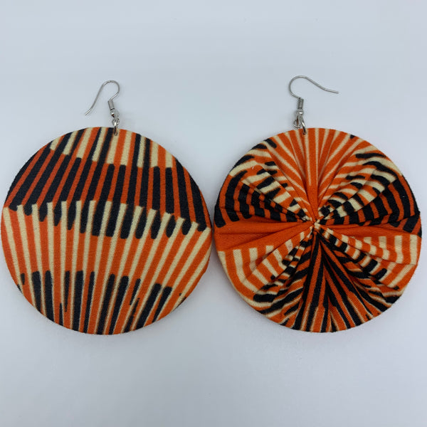 African Print Earrings-Round L Orange Variation 2 - Lillon Boutique
