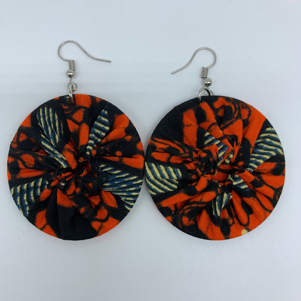 African Print Earrings-Round S Orange Variation 13 - Lillon Boutique