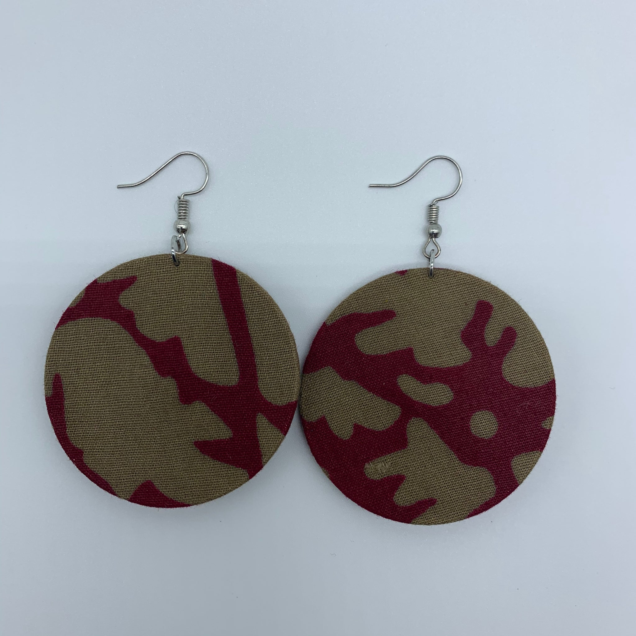 African Print Earrings-Round S Red Variation 3 - Lillon Boutique