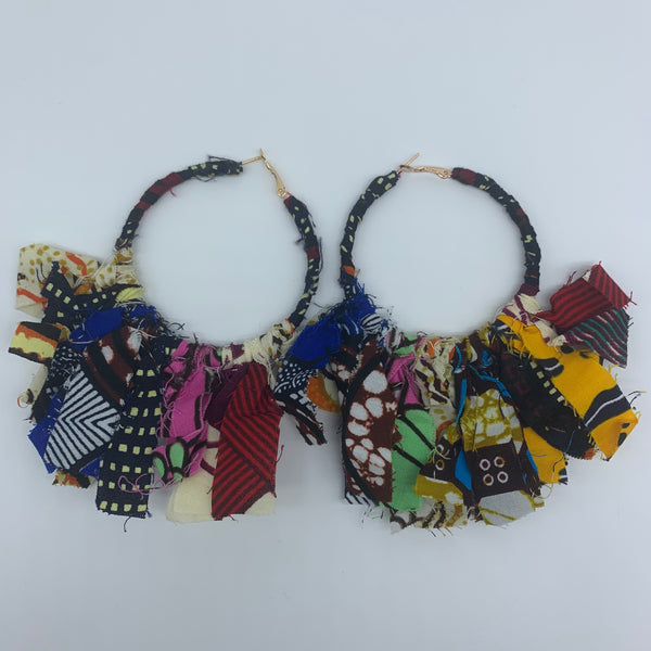 African Print Earrings-Zoba Zoba Hoops Blue Variation 2 - Lillon Boutique