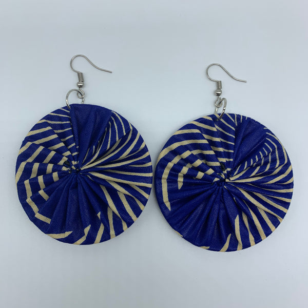 African Print Earrings-Round M Blue Variation 15 - Lillon Boutique