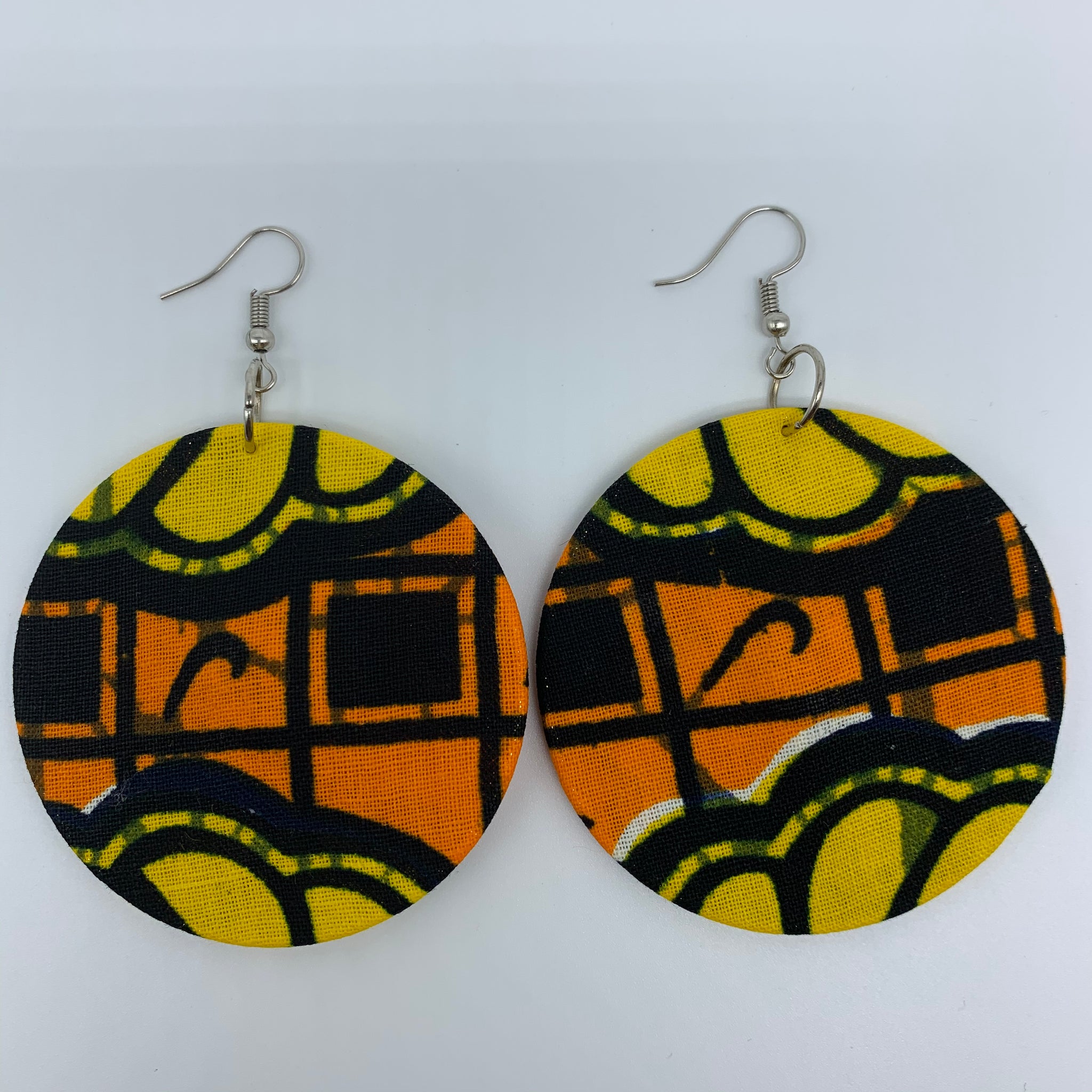 African Print Earrings-Round M Orange Variation - Lillon Boutique