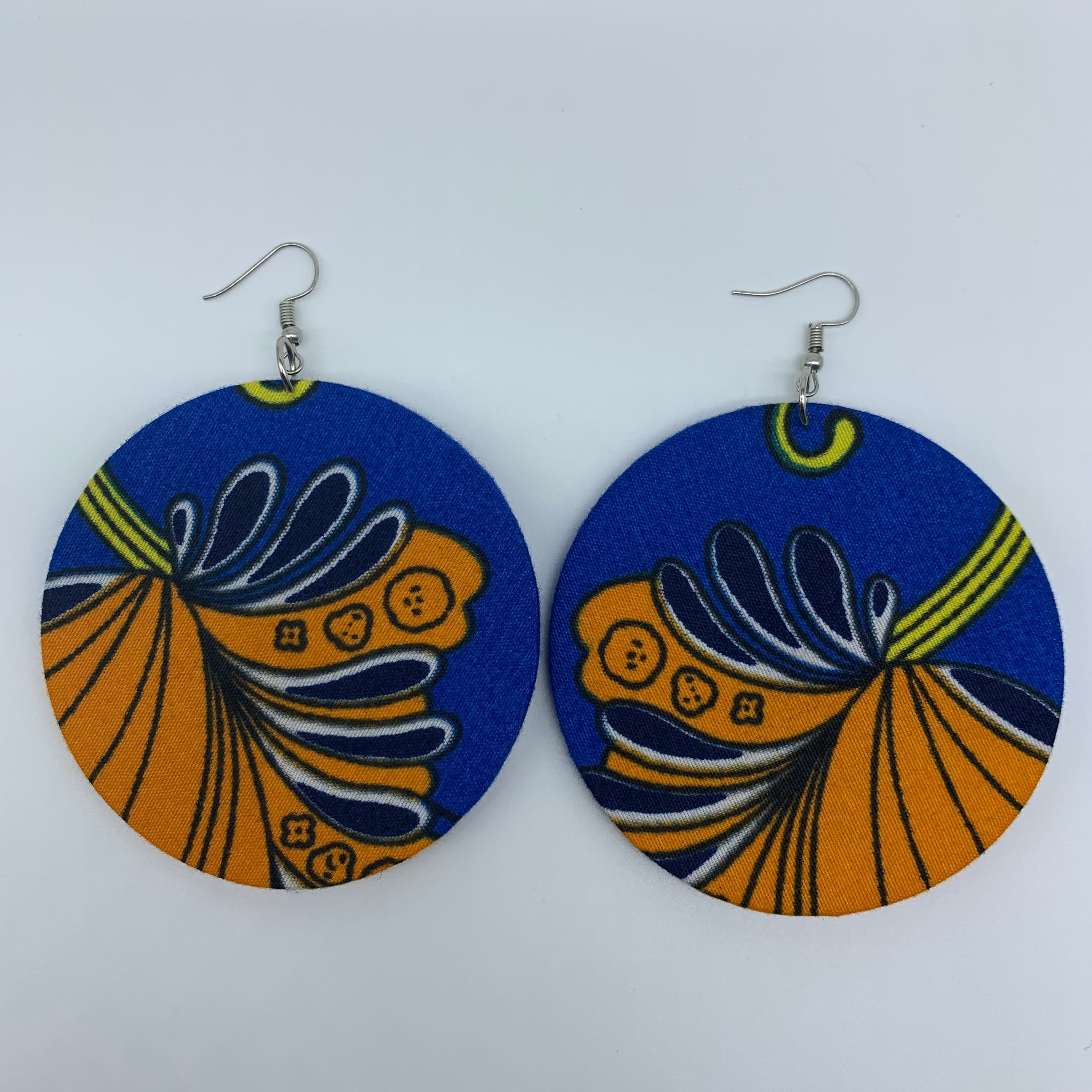 African Print Earrings-Round L Blue Variation 9 - Lillon Boutique