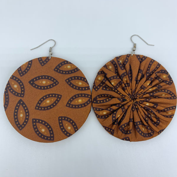 African Print Earrings-Round L Brown Variation 8 - Lillon Boutique